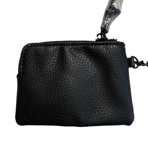 Steve Madden Coin Purse Key Ring Fob Black on Black Faux Pebbled Leather - Picture 6 of 11